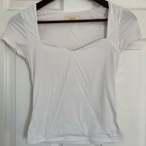 Square Neck Fitted Top White Stretch Cap Sleeve Sculpt Tee Size M